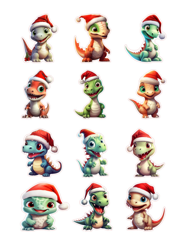Stickervel Kerstdino