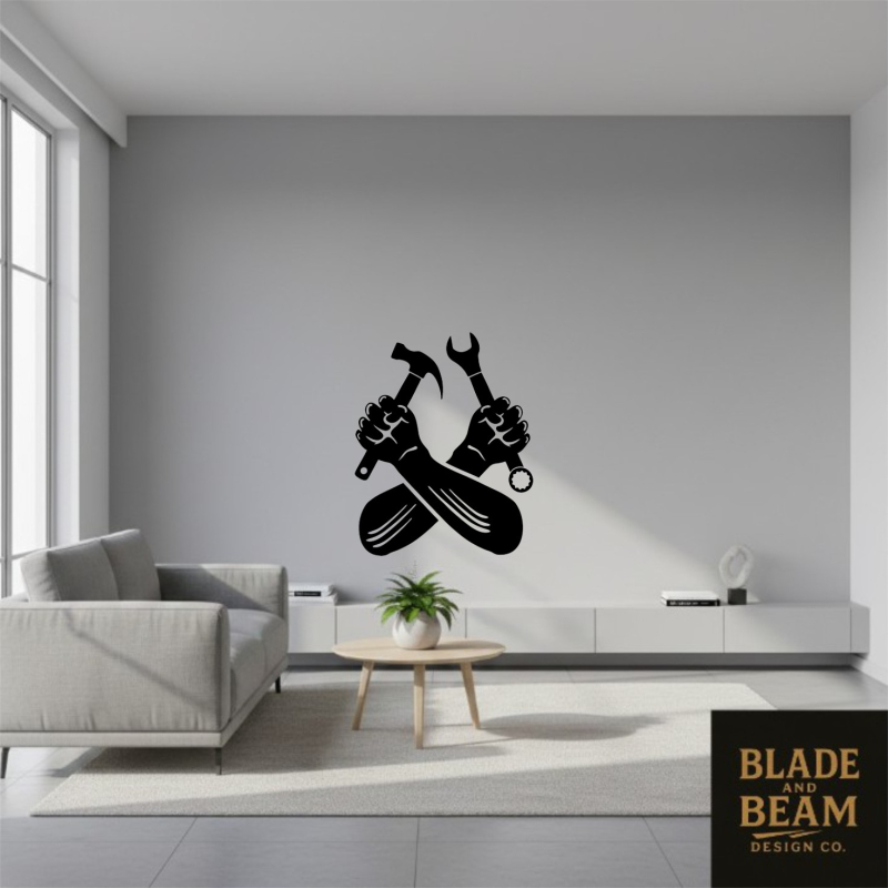 Sticker indoor crossed arms and tools